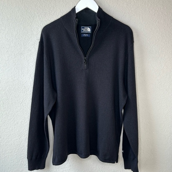 Men's The North Face Wool Blend Quarter Zip Black Sweater Size Large - Picture 1 of 13